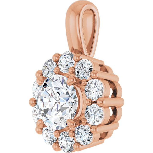 14K Gold Oval Lab-Grown Diamond Halo-Style Pendant - Rose Gold - view 5