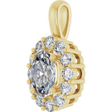 14K Gold Oval Lab-Grown Diamond Halo-Style Pendant - Yellow Gold - view 5