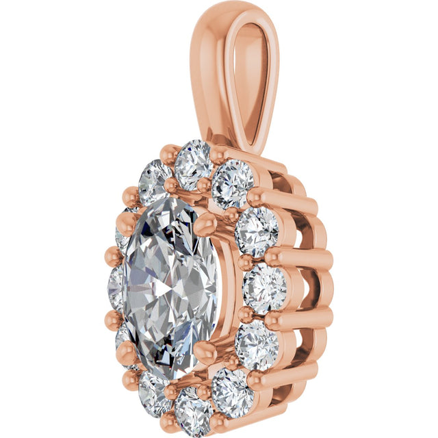 14K Gold Oval Lab-Grown Diamond Halo-Style Pendant - Rose Gold - view 5