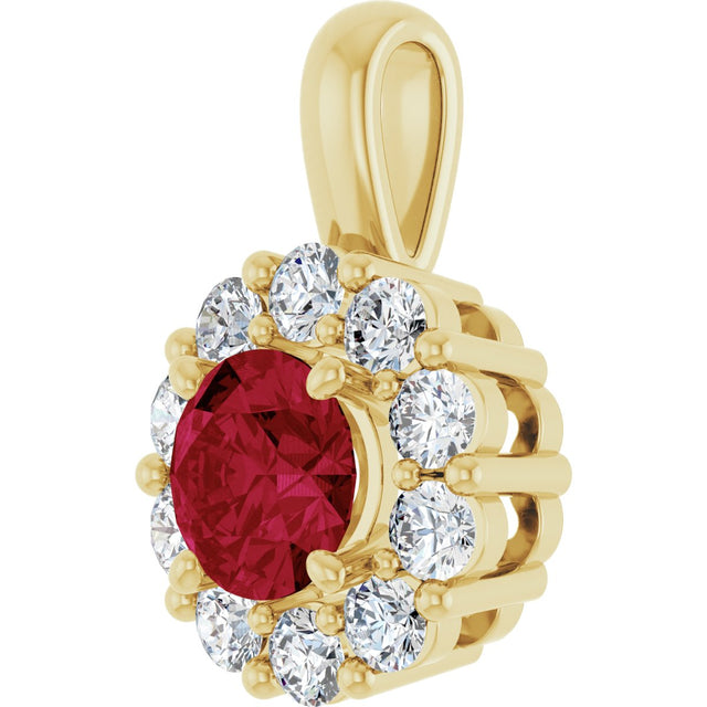 14K Gold Round Lab-Grown Ruby Halo-Style Pendant - Yellow Gold - view 5