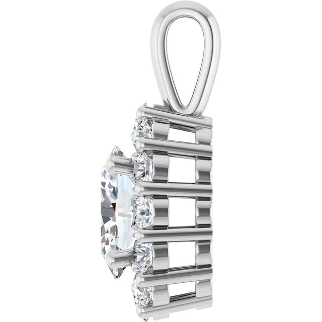 14K Gold Oval Lab-Grown Diamond Halo-Style Pendant - White Gold - view 6