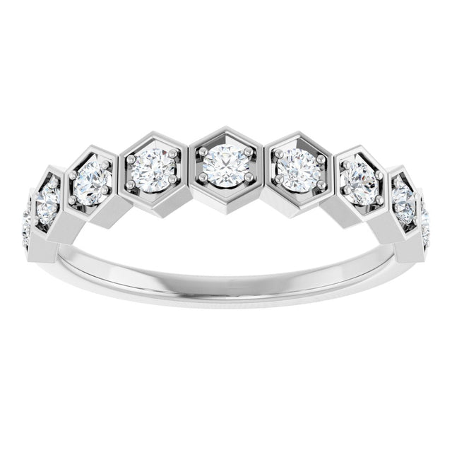 14K Gold Round Natural Diamond Stackable Geometric Ring – 2.2mm Stones - White Gold - view 8
