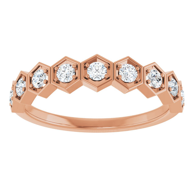 14K Gold Round Natural Diamond Stackable Geometric Ring – 2.2mm Stones - Rose Gold - view 8