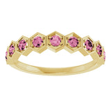 14K Gold Round Natural Pink Tourmaline Stackable Geometric Ring - Yellow Gold - view 8