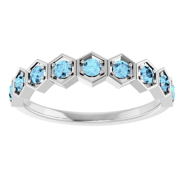 Platinum Round Natural Aquamarine Stackable Geometric Ring - view 8