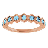 14K Gold Round Natural Aquamarine Stackable Geometric Ring - Rose Gold - view 8