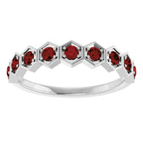 Platinum Round Natural Mozambique Garnet Stackable Geometric Ring - view 8