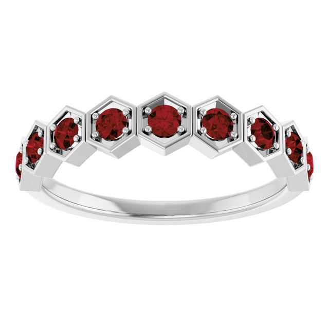 Platinum Round Natural Mozambique Garnet Stackable Geometric Ring - view 8
