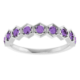 Platinum Round Natural Amethyst Stackable Geometric Ring - view 8