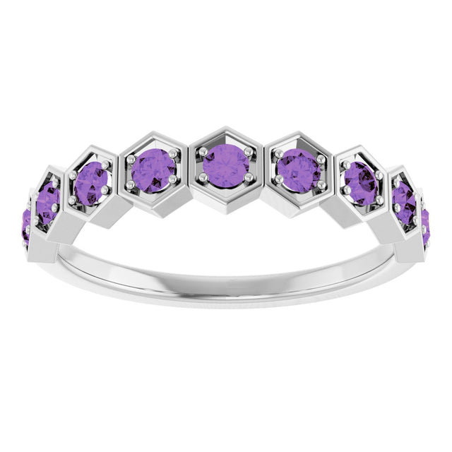 Platinum Round Natural Amethyst Stackable Geometric Ring - view 8