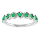 14K Gold Round Lab-Grown Emerald Stackable Geometric Ring - White Gold - view 8