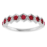 Platinum Round Lab-Grown Ruby Stackable Geometric Ring - view 8