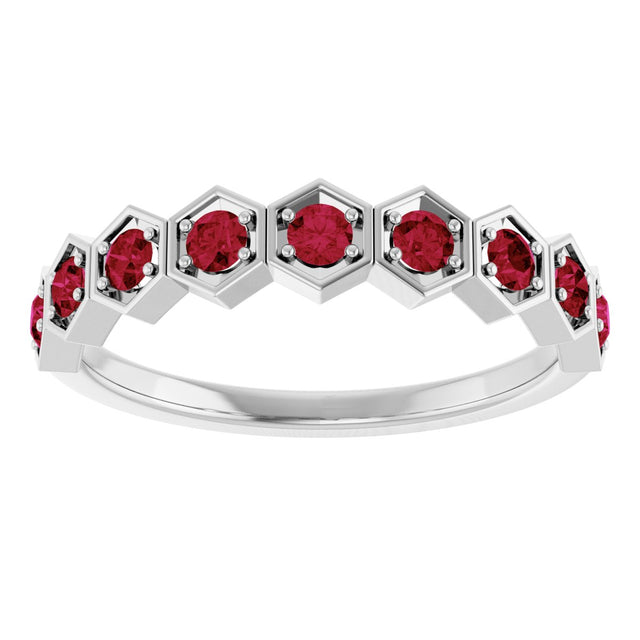 Platinum Round Natural Ruby Stackable Geometric Ring - view 8