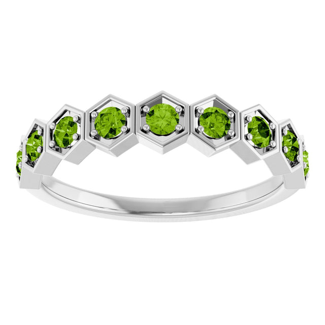 Platinum Round Natural Peridot Stackable Geometric Ring - view 8