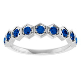 Platinum Round Natural Blue Sapphire Stackable Geometric Ring - view 8
