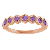 14K Gold Round Natural Amethyst Stackable Geometric Ring - Rose Gold - view 8