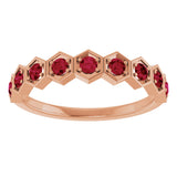 14K Gold Round Natural Ruby Stackable Geometric Ring - Rose Gold - view 8