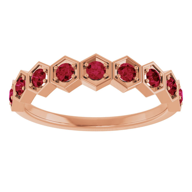 14K Gold Round Natural Ruby Stackable Geometric Ring - Rose Gold - view 8