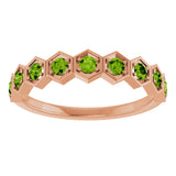 14K Gold Round Natural Peridot Stackable Geometric Ring - Rose Gold - view 8