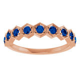 14K Gold Round Lab-Grown Blue Sapphire Stackable Geometric Ring - Rose Gold - view 8