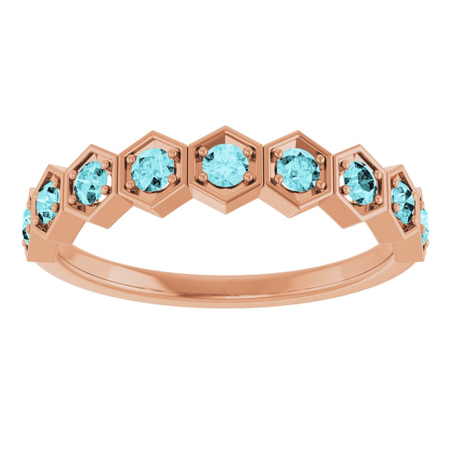 14K Gold Round Natural Blue Zircon Stackable Geometric Ring - Rose Gold - view 8