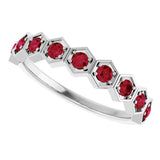 Platinum Round Lab-Grown Ruby Stackable Geometric Ring - view 10