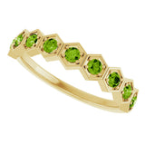 14K Gold Round Natural Peridot Stackable Geometric Ring - Yellow Gold - view 10