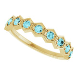 14K Gold Round Natural Blue Zircon Stackable Geometric Ring - Yellow Gold - view 10