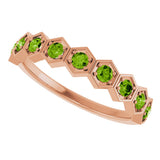 14K Gold Round Natural Peridot Stackable Geometric Ring - Rose Gold - view 10