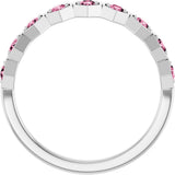 Platinum Round Natural Pink Tourmaline Stackable Geometric Ring - view 7