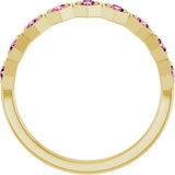 14K Gold Round Natural Pink Tourmaline Stackable Geometric Ring - Yellow Gold - view 7