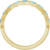 14K Gold Round Natural Aquamarine Stackable Geometric Ring - Yellow Gold - view 7