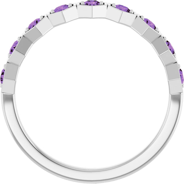 Platinum Round Natural Amethyst Stackable Geometric Ring - view 7