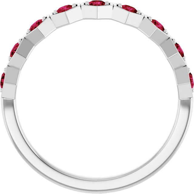 Platinum Round Natural Ruby Stackable Geometric Ring - view 7