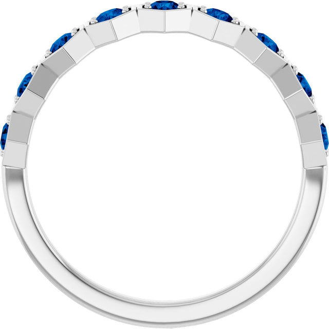 Platinum Round Lab-Grown Blue Sapphire Stackable Geometric Ring - view 7