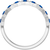 14K Gold Round Lab-Grown Blue Sapphire Stackable Geometric Ring - White Gold - view 7