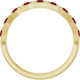 14K Gold Round Natural Mozambique Garnet Stackable Geometric Ring - Yellow Gold - view 7