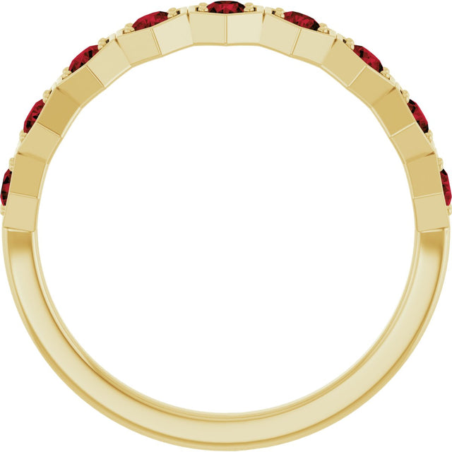 14K Gold Round Natural Mozambique Garnet Stackable Geometric Ring - Yellow Gold - view 7