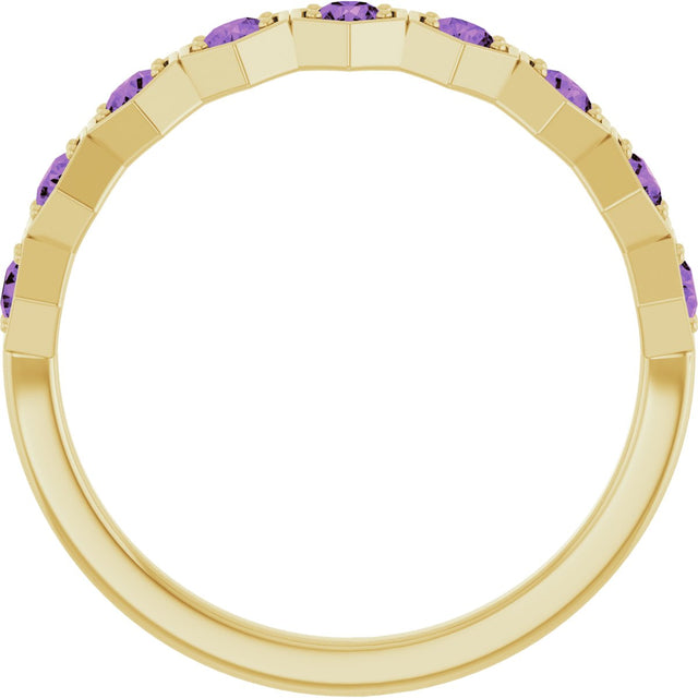 14K Gold Round Natural Amethyst Stackable Geometric Ring - Yellow Gold - view 7