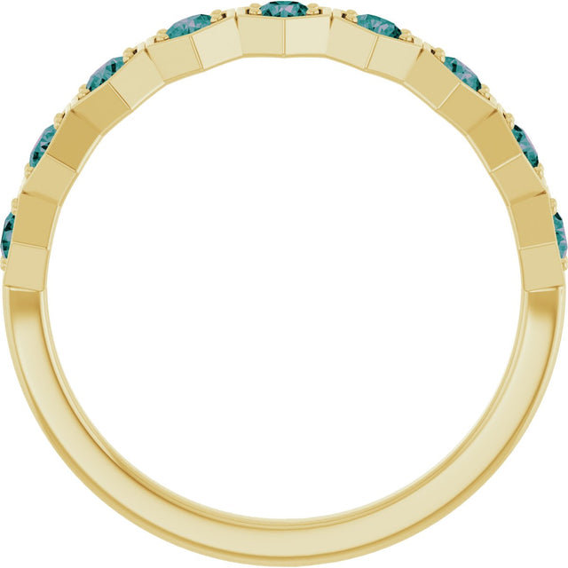 14K Gold Round Lab-Grown Alexandrite Stackable Geometric Ring - Yellow Gold - view 8