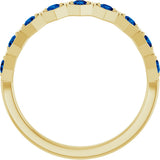 14K Gold Round Lab-Grown Blue Sapphire Stackable Geometric Ring - Yellow Gold - view 7