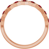 14K Gold Round Natural Mozambique Garnet Stackable Geometric Ring - Rose Gold - view 7