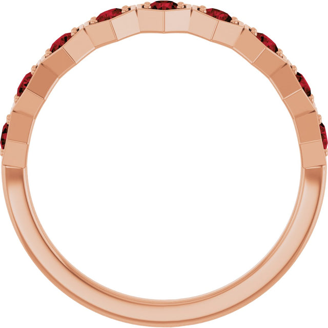 14K Gold Round Natural Mozambique Garnet Stackable Geometric Ring - Rose Gold - view 7