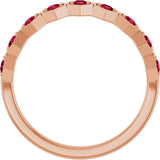 14K Gold Round Natural Ruby Stackable Geometric Ring - Rose Gold - view 7