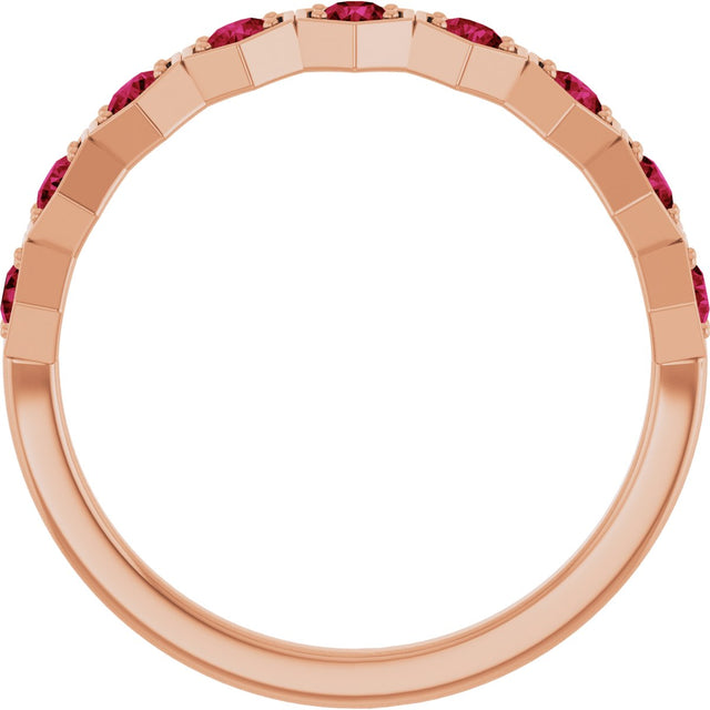 14K Gold Round Lab-Grown Ruby Stackable Geometric Ring - Rose Gold - view 7