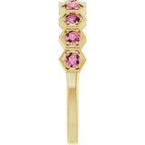 14K Gold Round Natural Pink Tourmaline Stackable Geometric Ring - Yellow Gold - view 9