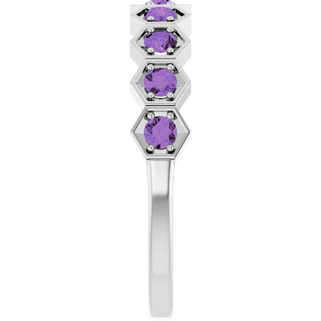 Platinum Round Natural Amethyst Stackable Geometric Ring - view 9