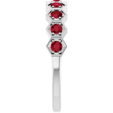 Platinum Round Lab-Grown Ruby Stackable Geometric Ring - view 9