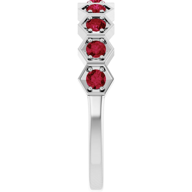 Platinum Round Natural Ruby Stackable Geometric Ring - view 9
