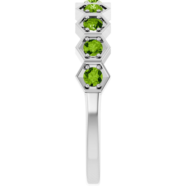 Platinum Round Natural Peridot Stackable Geometric Ring - view 9